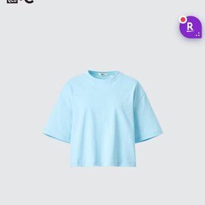 UNIQLO Cotton Oversized Cropped T-Shirt BLUE Size M NEW WITH TAG!